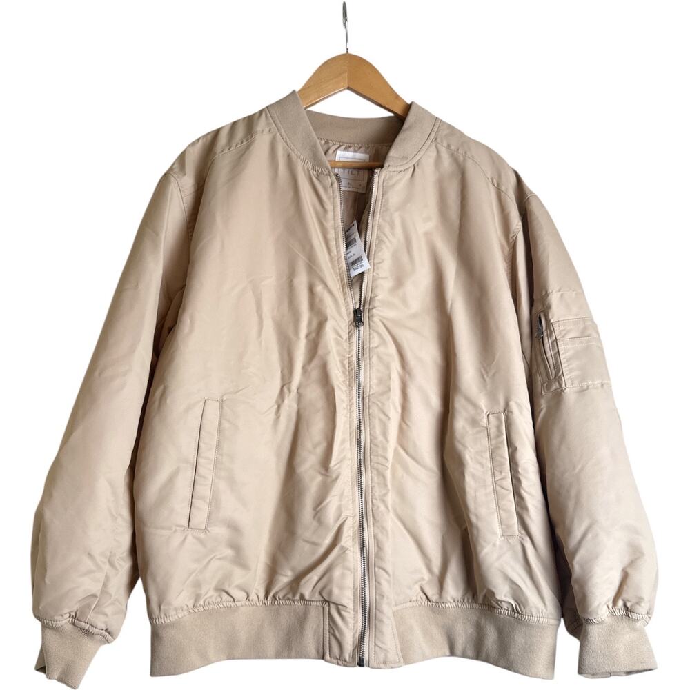 Full Tilt Beige Nylon Zip-Up Bomber Jacket MA-1 Flight Women's Size XL